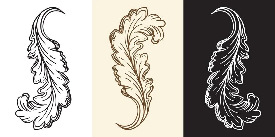 Retro engraving baroque design element swirl leaf vector イラスト素材