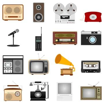 Retro equipment. Set of old electronic equipment. Vector illustration Stock Illustration