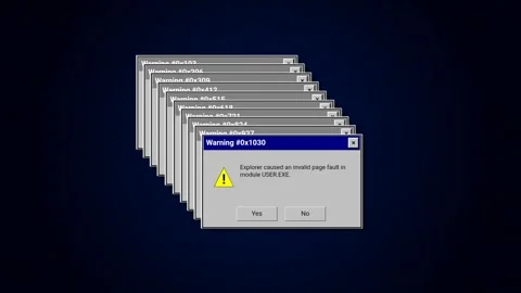 Retro error windows warning popups glitch system crash Stock Footage 346643225