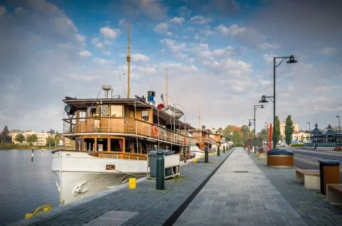 Retro excursion boat Stock Photos