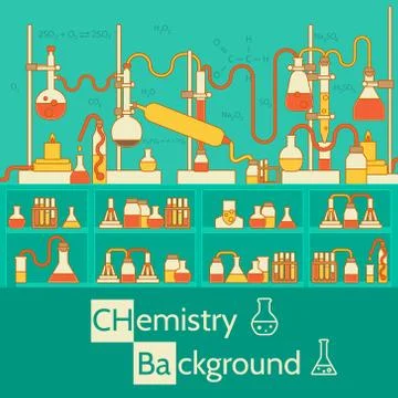 Retro experiments in a chemistry laboratory background concept. Stock Illustration