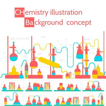 Retro experiments in a chemistry laboratory background concept. Stock Illustration