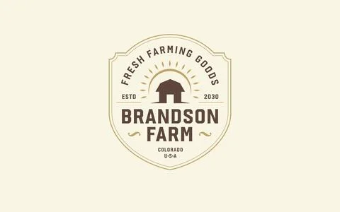 Retro farm shield logo vector vintage agriculture barn crest badge offers pre 스톡 일러스트