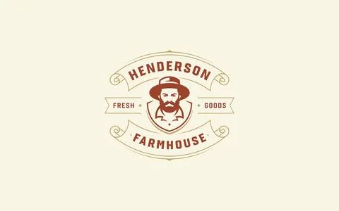 Retro farmer mascot vector emblem helps organic agricultural businesses and l Stock-Illustration