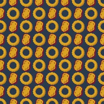 Retro Fast Food Seamless Pattern with Onion Rings and Chicken Nuggets on Da.. Stock Illustration