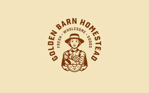 Retro female baker emblem vector offers homemade pastry shops and artisan bre Stock Illustration