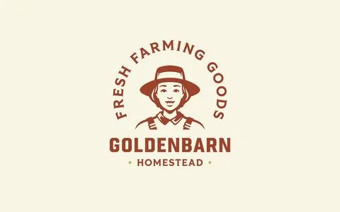 Retro female farmer emblem vector offers organic family ranches and local agr Stock-Illustration