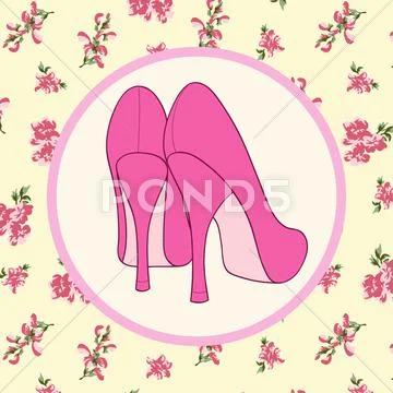 Retro female shoes background Stock Illustration