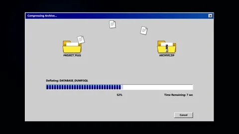 Retro file compression window with progress bar Stock Footage 346539886