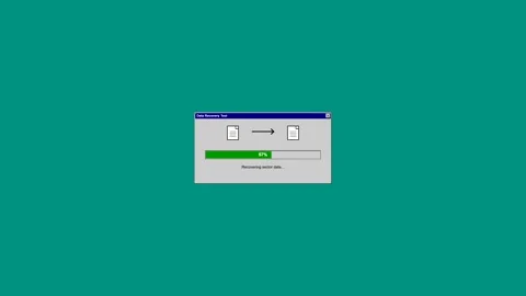 Retro file copying progress bar animation on teal screen Vídeo Stock 347013355