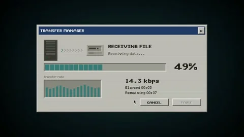 Retro File Transfer Manager Progress Animation Pixel Art Download Screen Stock Footage 342595070