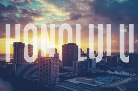 Retro filtered honolulu with text Stock Illustration