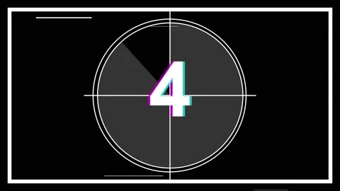 Retro five second film leader countdown with glitch effects Stock Footage 343867067