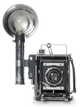 Retro flash camera front view Foto stock