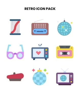 Retro Flat Bundle Icons Pack Illustrazione stock