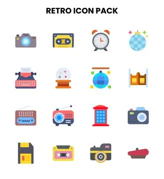 Retro Flat Collection Icons Pack Stock Illustration