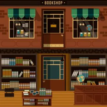 Retro flat design of bookshop Stock Illustration