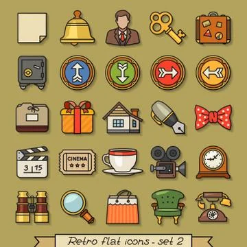 Retro flat line icons - set Stock Illustration