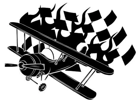 Retro flat looking plane and emblem with wings, flame and propeller vector Stock Illustration