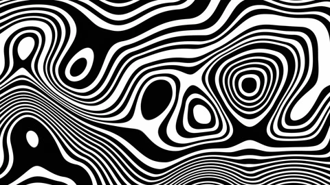 Retro Flat Psychedelic Wave Background Loop Black And White Stock Footage 233447514