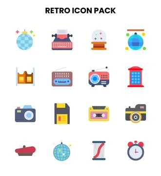Retro Flat Scalable Icons Pack Illustrazione stock