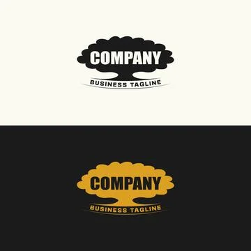 Retro Flat Tree Canopy Silhouette Logo with Vintage Style Two Color Variation Stock Illustration