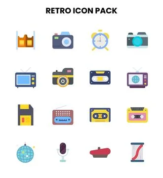 Retro Flat Vector Icons Pack Stock Illustration