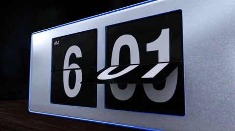 Retro Flip Alarm Clock at 6 AM Closeup Stock Footage 48418521