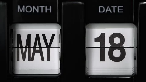 Retro flip calendar with date change eighteenth May to nineteenth May. close up. Stock Footage 267376744