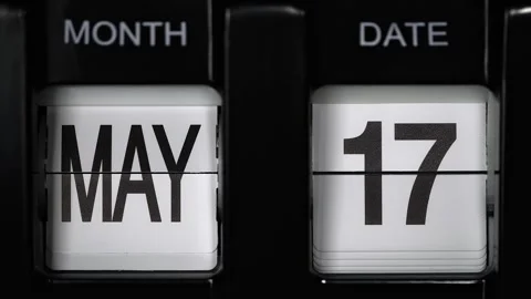 Retro flip calendar with date change seventeenth May to eighteenth May. close up Stock Footage 267376747