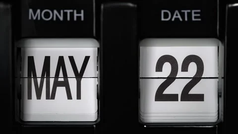 Retro flip calendar date change twenty-second May to twenty-third May. close up. Stock Footage 267376767