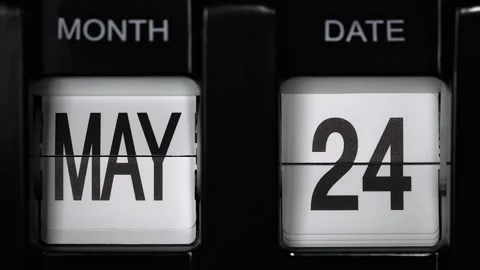 Retro flip calendar date change twenty-fourth May to twenty-fifth May. close up. Video stock 267376768