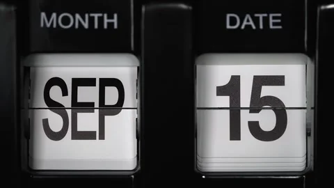 Retro flip calendar with date change fifteenth September to sixteenth September. Stock Footage 270441253