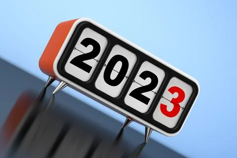 Retro Flip Clock with 2023 New Year Sign. 3d Rendering Stock Illustration