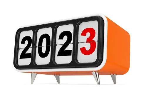 Retro Flip Clock with 2023 New year Sign. 3d Rendering Illustrazione stock