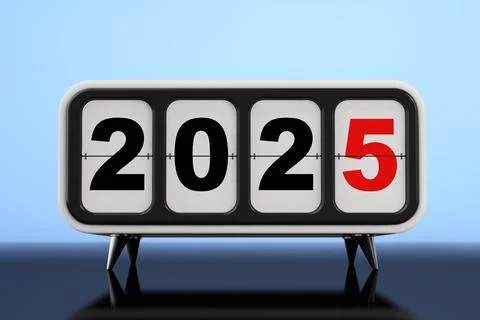 Retro Flip Clock with 2025 New Year Sign. 3d Rendering Illustrazione stock
