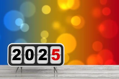 Retro Flip Clock with 2025 New Year Sign. 3d Rendering Illustrazione stock