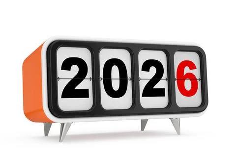 Retro Flip Clock with 2026 New year Sign. 3d Rendering Stock-Illustration