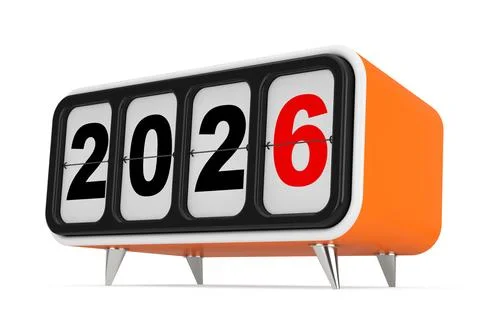 Retro Flip Clock with 2026 New year Sign. 3d Rendering Stock Illustration