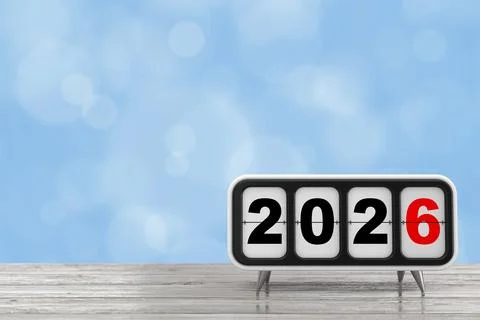 Retro Flip Clock with 2026 New year Sign. 3d Rendering Stock Illustration