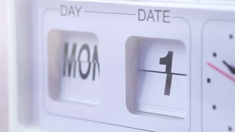 Retro flip clock changing date from 30 to 6 rapidly for time lapse concept .. Stock Footage 332776879