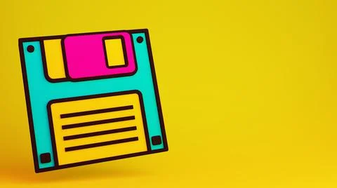 Retro Floppy disk. 90s computer device. 3d render illustration  Stock Illustration