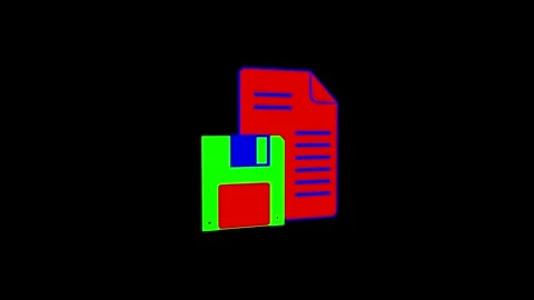 Retro Floppy Disk with Document Digital Art on Black Background Vídeo Stock 341921690