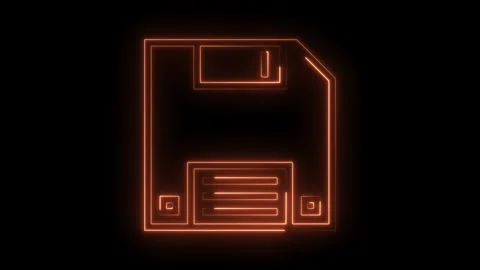 Retro floppy disk glowing outline on black background vintage data storage Stock Footage 322977696