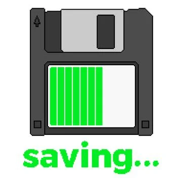 Retro floppy disk with half progress bar in pixel vector style Stock Illustration