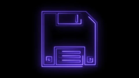 Retro floppy disk icon glowing with neon purple light animation Stock Footage 322977686