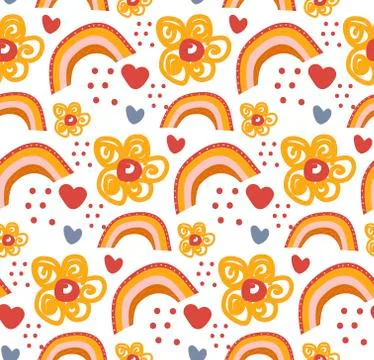 Retro floral doodle pattern. Flowers Background, endless repeating texture 스톡 일러스트