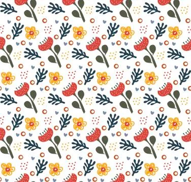 Retro floral doodle pattern. Flowers Background, endless repeating texture 스톡 일러스트