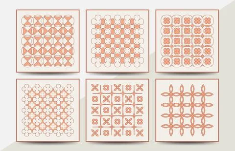 Retro Floral Geometric Seamless Pattern Set Stock Illustration