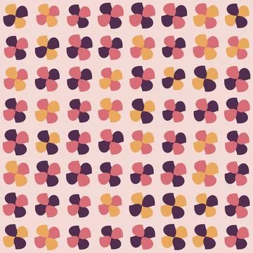 Retro floral pattern features pink orange and purple blossoms on soft paste.. Illustrazione stock